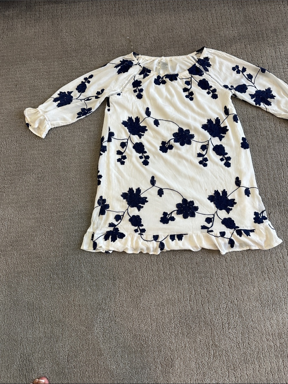 Simply Irresistible White Dress with Navy Floral Embroidery